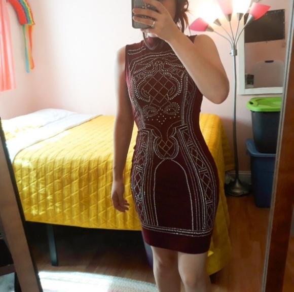 SWAROVSKI CRYSTAL MAROON Body-con // S - Picture 1 of 4